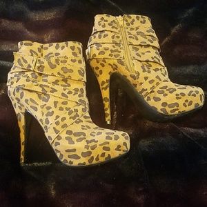 Leopard high heel booties